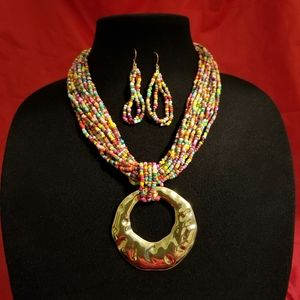 Core Seed Beaded Chain With Disc Pendant